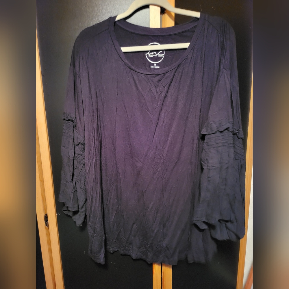 3X Black Shirt With Ruffle Details On Sleeves